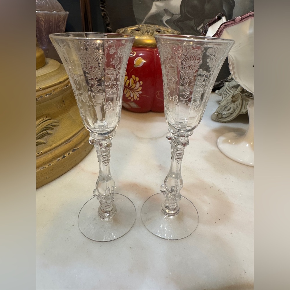 Vintage Set of 2 Cambridge Point Stem Cordial Glasses